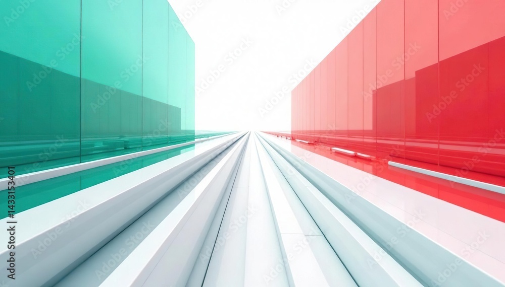 Obraz premium Geometric abstract design with bold teal and coral accents on white , design, rectangle