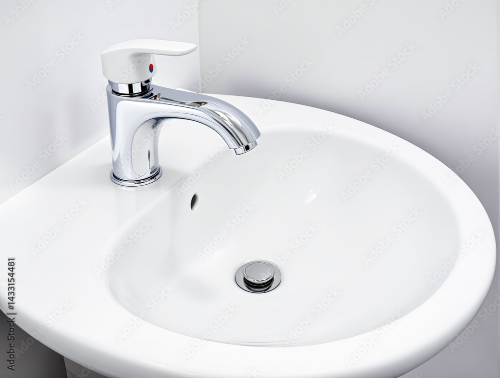 Fototapeta premium sleek faucet and modern white ceramic bathroom sink
