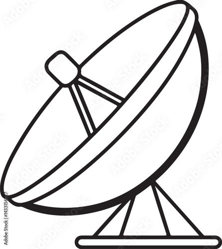 satellite dish antenna line art, black outline, vector and illustration, coloring book page line art drawing