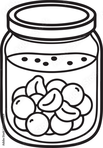 preserved food line art, black outline, vector and illustration, coloring book page line art drawing