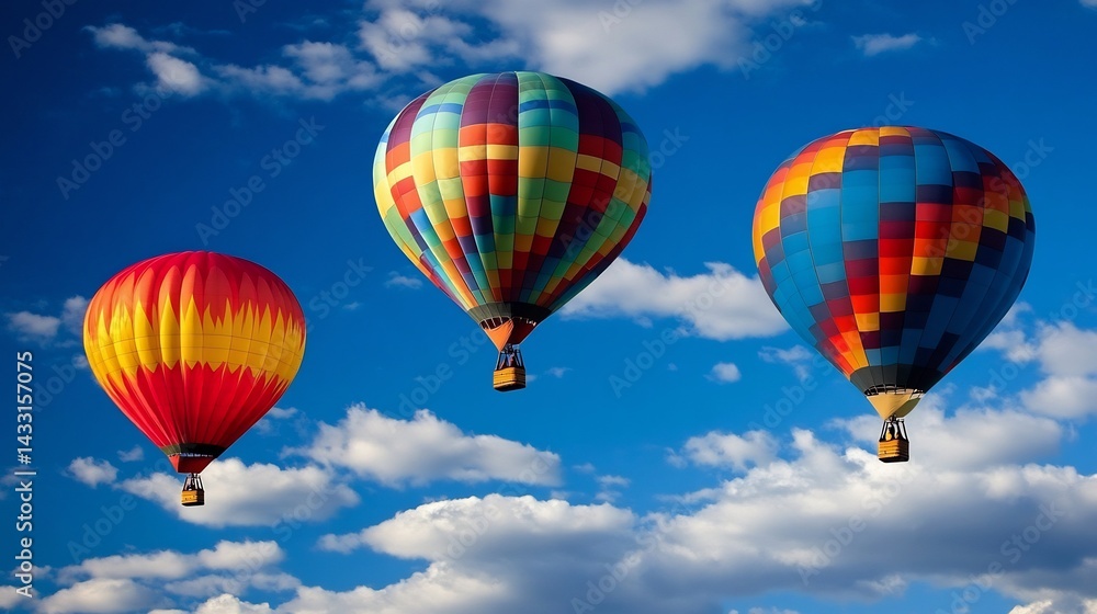 Fototapeta premium Colorful Hot Air Balloons Soaring: A Vivid Summer Sky Scene