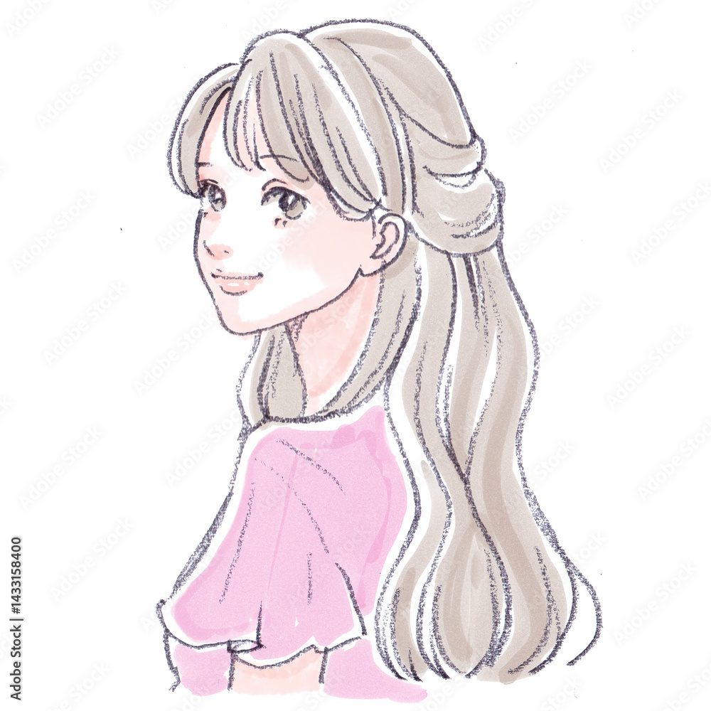手描きの女性・女の子のイラスト素材 手描きの女性・女の子のイラスト素材