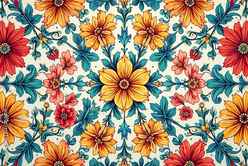 Wallpaper Mural Intricate floral pattern for flyers; repeating design, vibrant colors, illustration, petals Torontodigital.ca