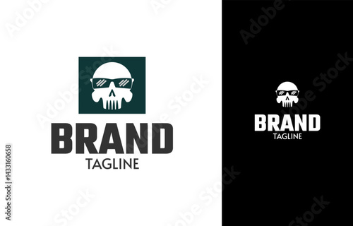 Skull wear glasses logo design template