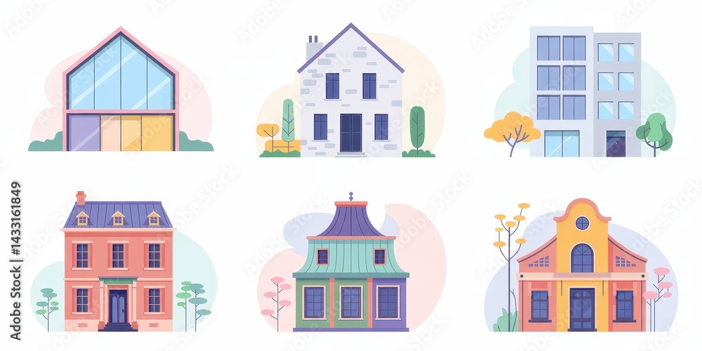 Collection of diverse architectural styles of homes Collection of diverse architectural styles of homes
