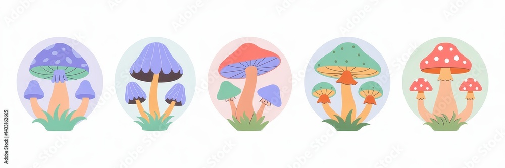 Collection of whimsical mushroom illustrations Collection of whimsical mushroom illustrations