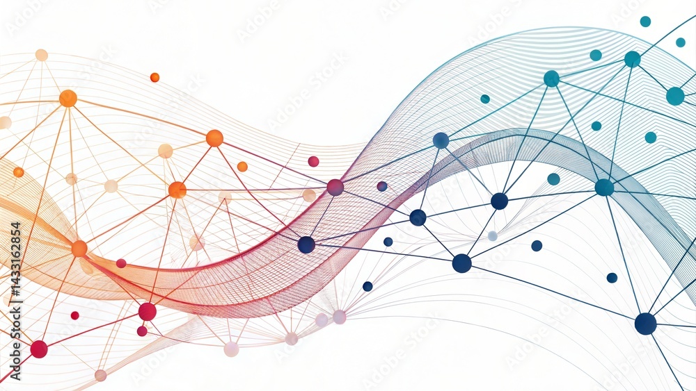 Abstract network structure with flowing lines and connected dots. (Bigdata) Abstract network structure with flowing lines and connected dots. (Bigdata)