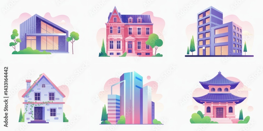 Diverse architectural styles in a collection of buildings Diverse architectural styles in a collection of buildings