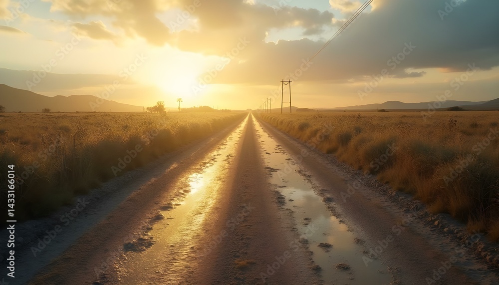 Fototapeta premium Scenic Road Leading to the Horizon at Sunset