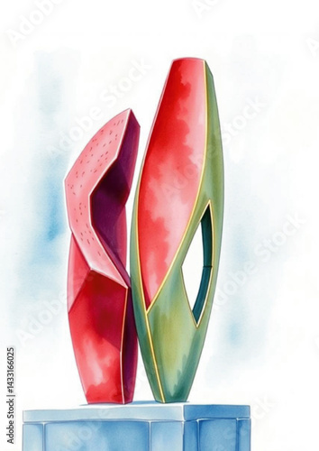  sculpture, abstract art, outdoor sculpture, contemporary art, metallic structure, stone sculpture