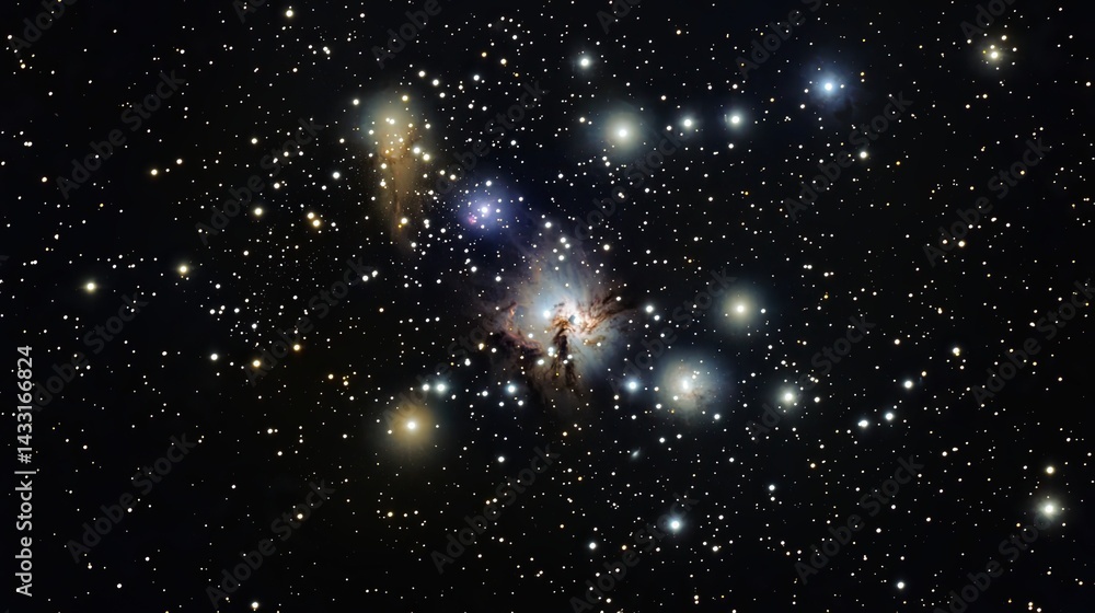 Fototapeta premium Cosmic Nebula with Bright Stars and Interstellar Dust in Dark Space