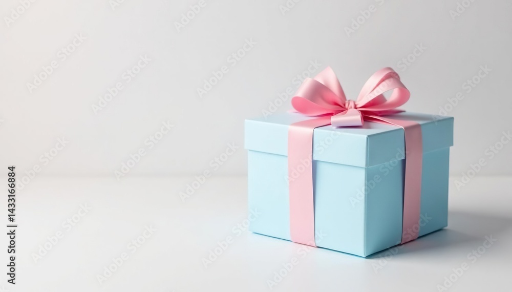 Obraz premium Subtle pastel gift boxes, light blue and pink, white background, paper, decor, blue