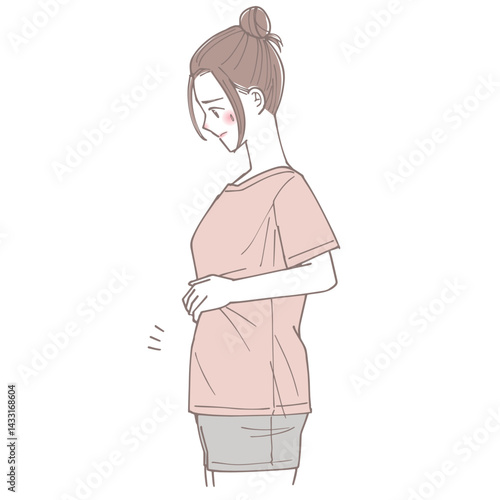 お腹がぽっこりしている女性のイラスト