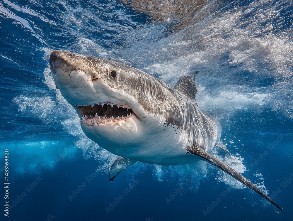 Naklejka premium Great white shark in action