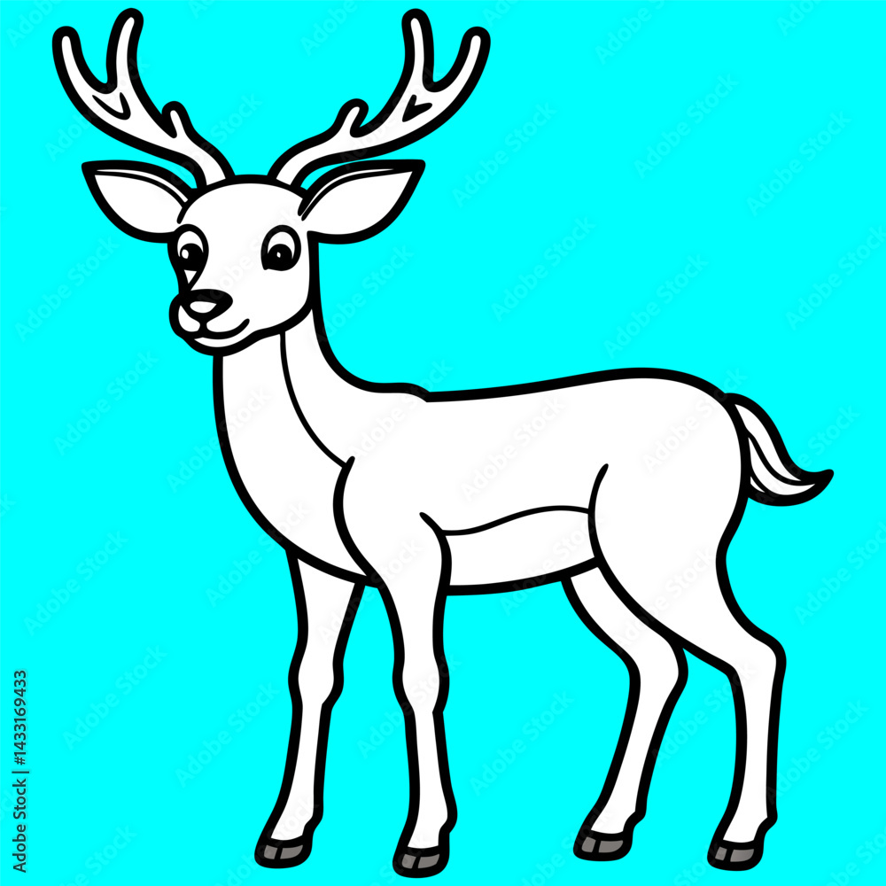 Fototapeta premium Cartoon Deer with Antlers – Cute Vector Forest Animal Illustration on Blue Background