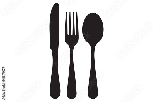 Simple black silhouette of a knife, fork, and spoon

