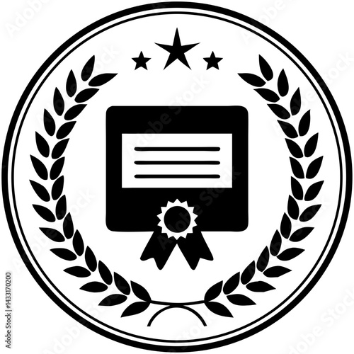 Certificate of Completion Icon with Laurel Wreath and Stars  