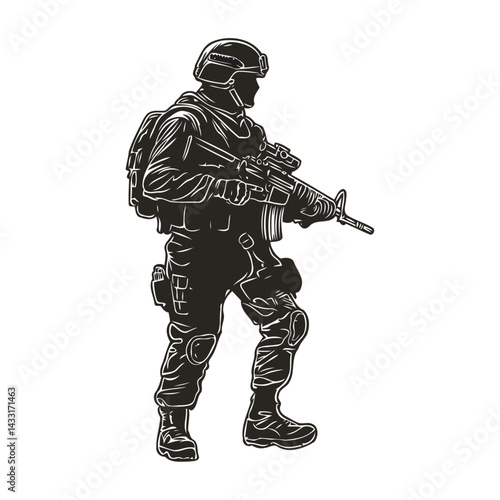 Armed Soldier In Tactical Combat Gear