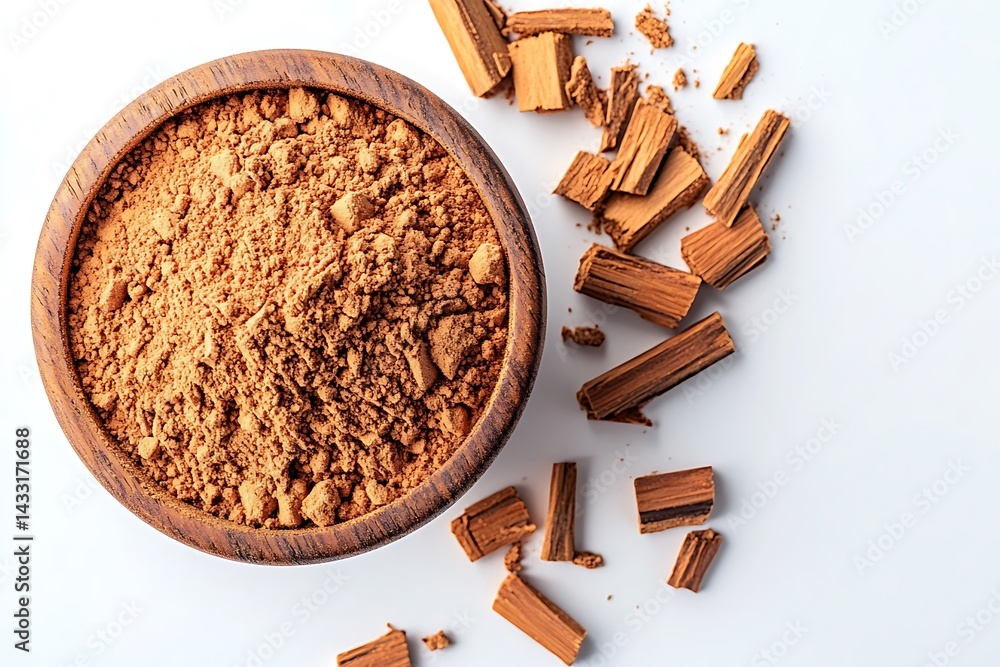 custom made wallpaper toronto digitalOrganic sandalwood powder with small sandalwood wood pieces arranged in one corner on white background