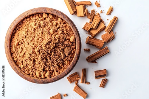 Wallpaper Mural Organic sandalwood powder with small sandalwood wood pieces arranged in one corner on white background Torontodigital.ca
