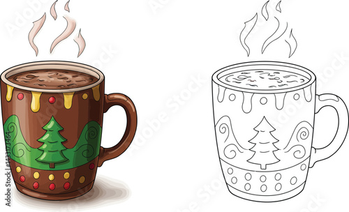 Christmas Mug:  A festive Christmas-themed mug filled with a steaming hot beverage, a heartwarming symbol of winter cheer.