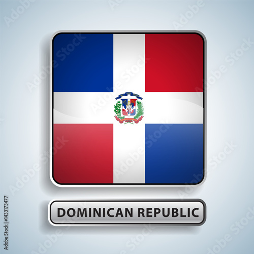 Free Download Dominican Republic flag square button Isolated on color gradient background. Exclusive Icon flag - GFXLoad