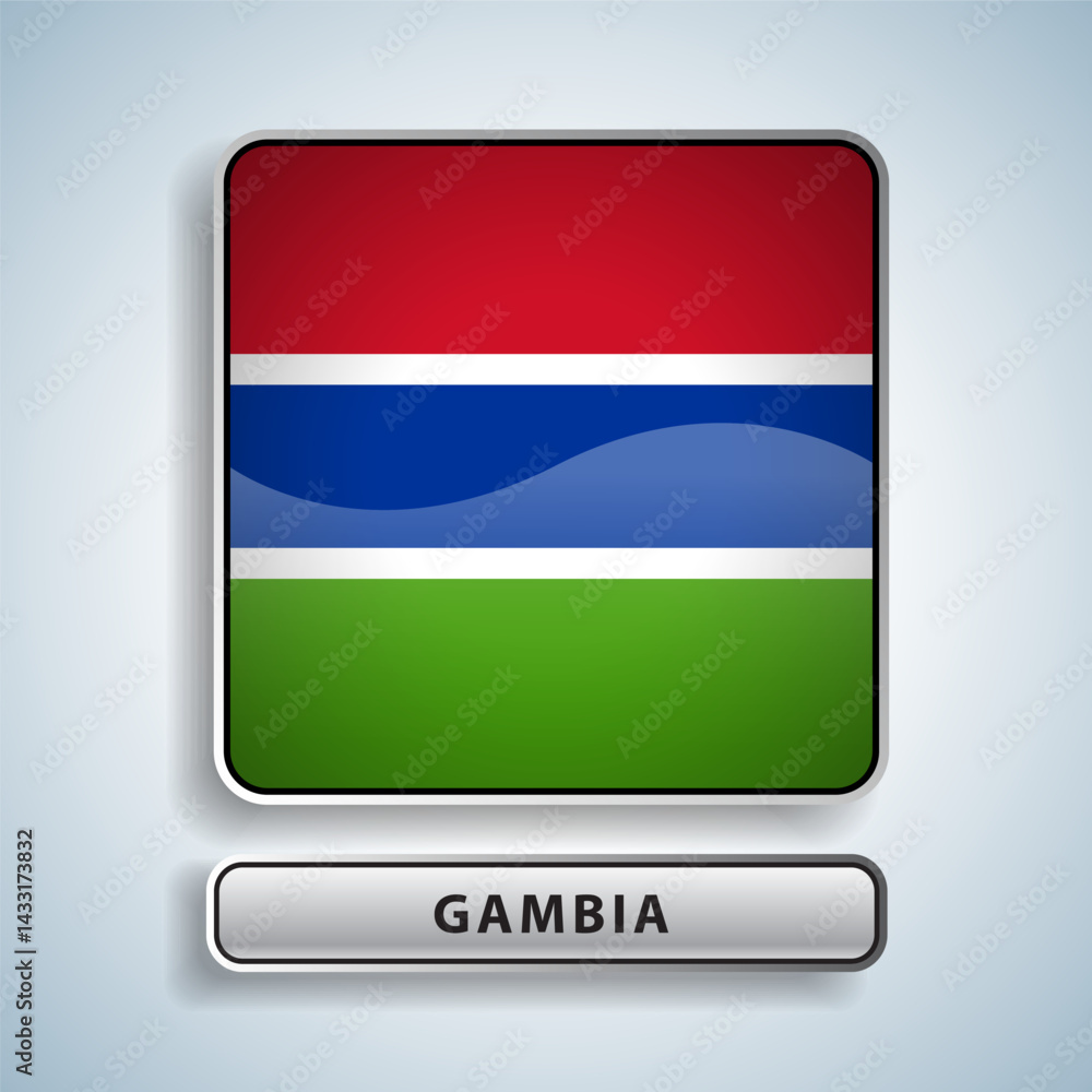 Fototapeta premium Gambia flag square button Isolated on color gradient background. Exclusive Icon flag