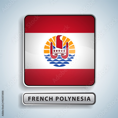 Free Download French Polynesia flag square button Isolated on color gradient background. Exclusive Icon flag - GFXLoad