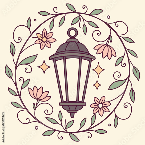 A floral-design-with-a-vintage-lantern--floral-element