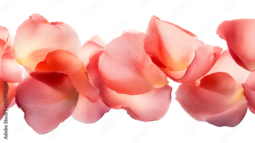 Delicate pink rose petals arranged in a row Delicate pink rose petals arranged in a row