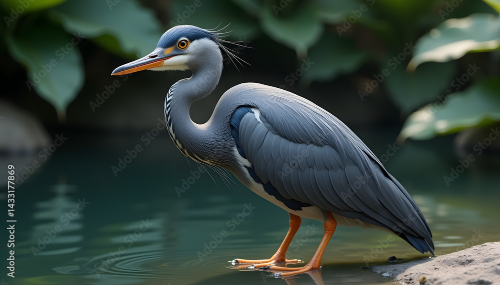 Fototapeta premium Beautiful grey heron bird photography standing near water wildlife nature birdwatching ornithology image stock photo