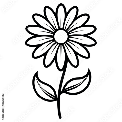 Black-outline-of-a--daisy-flower--on-white-background.
