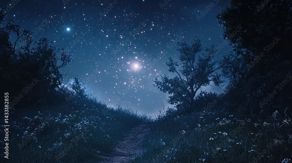 Naklejka premium Starry Night Forest Path