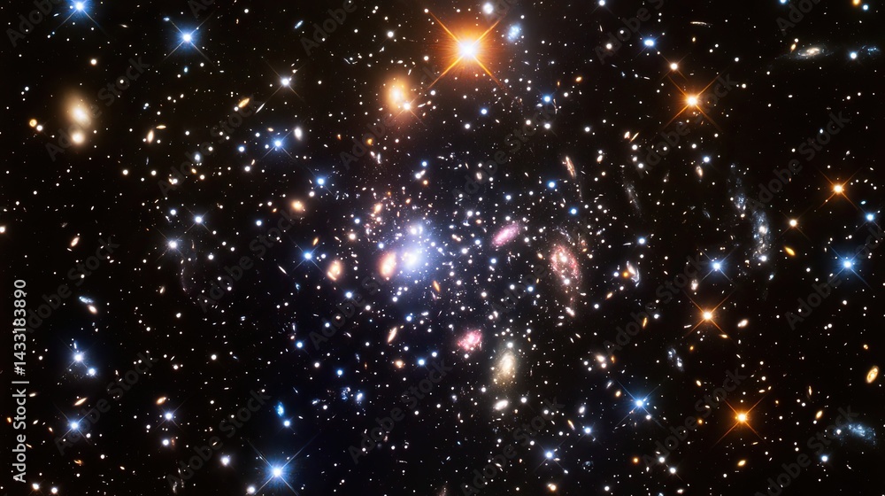 Vibrant Galaxy Cluster in Deep Space