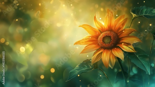 Golden sunflower in a dreamy garden