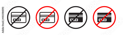 Credit card with prohibition sign in flat style. Basic vector symbol illustration