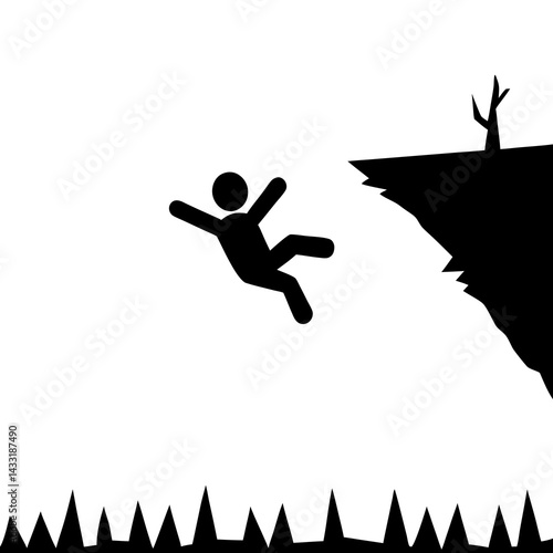 Falling Off Cliff Concept Risk Danger Hazard Warning Sign Safety Caution Icon