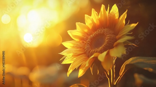 Vibrant sunflower bathed in golden sunlight