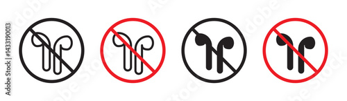 No earbuds allowed sign in flat style. Basic vector symbol illustration