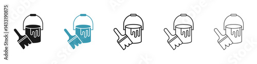 Paint bucket and paint brush icon in flat style. Basic vector symbol illustration