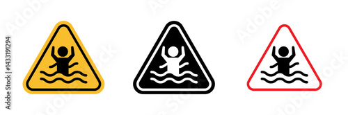 Risk of drowning warning sign in flat style. Basic vector symbol illustration