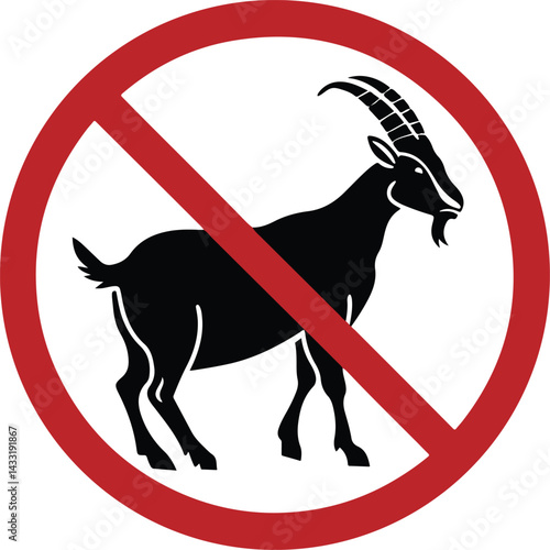 No Goats Allowed: A bold, graphic red circle with a diagonal red line striking through a black silhouette of a goat, signifying a strict prohibition. This graphic symbol is perfect for adding a clear.