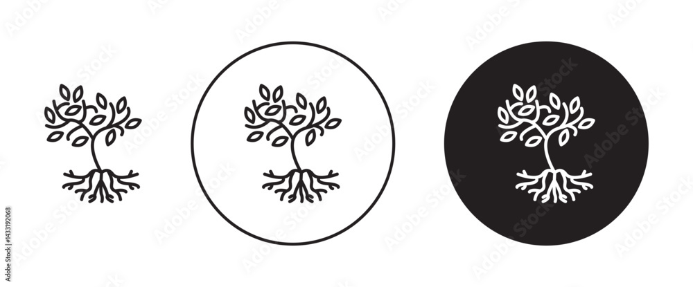 Fototapeta premium Tree with roots and leaves icon in flat style. Basic vector symbol illustration