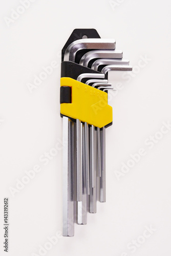 Obraz na płótnie Set of hex imbus keys made of durable steel with tempering on a white background w salonie