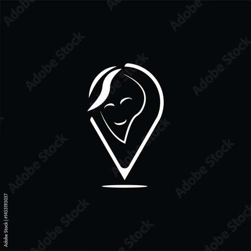 Elegant logo combining a location pin with a woman’s face and flowing hair, ideal for beauty salons, female travel brands, or personal care services