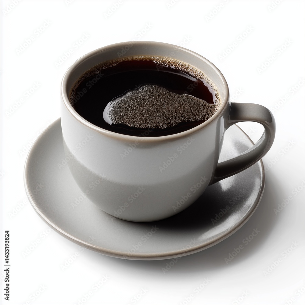 Fototapeta premium coffee cup on saucer with rich black coffee inside isolated on white background
