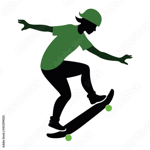 Skateboarder-doing-trick-silhouette-vector-illustration