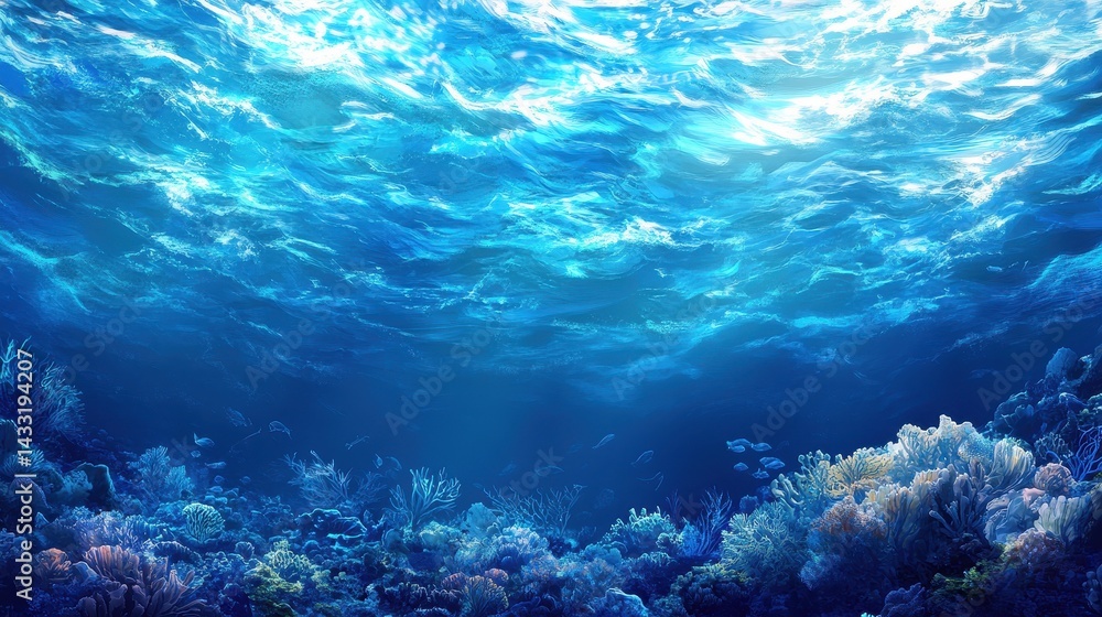 Fototapeta premium Ocean depths teeming with vibrant coral reefs.