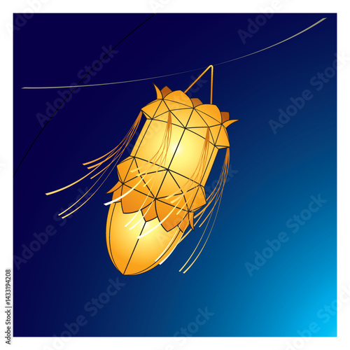yellow color vesak lantern over blue sky vector art