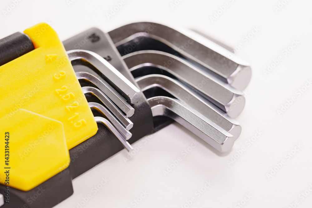 Set of hex imbus keys made of durable steel with tempering on a white background
